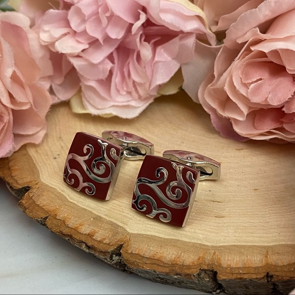 Elegant Coffee and Silver Square Cufflinks - Picture 7 of 16